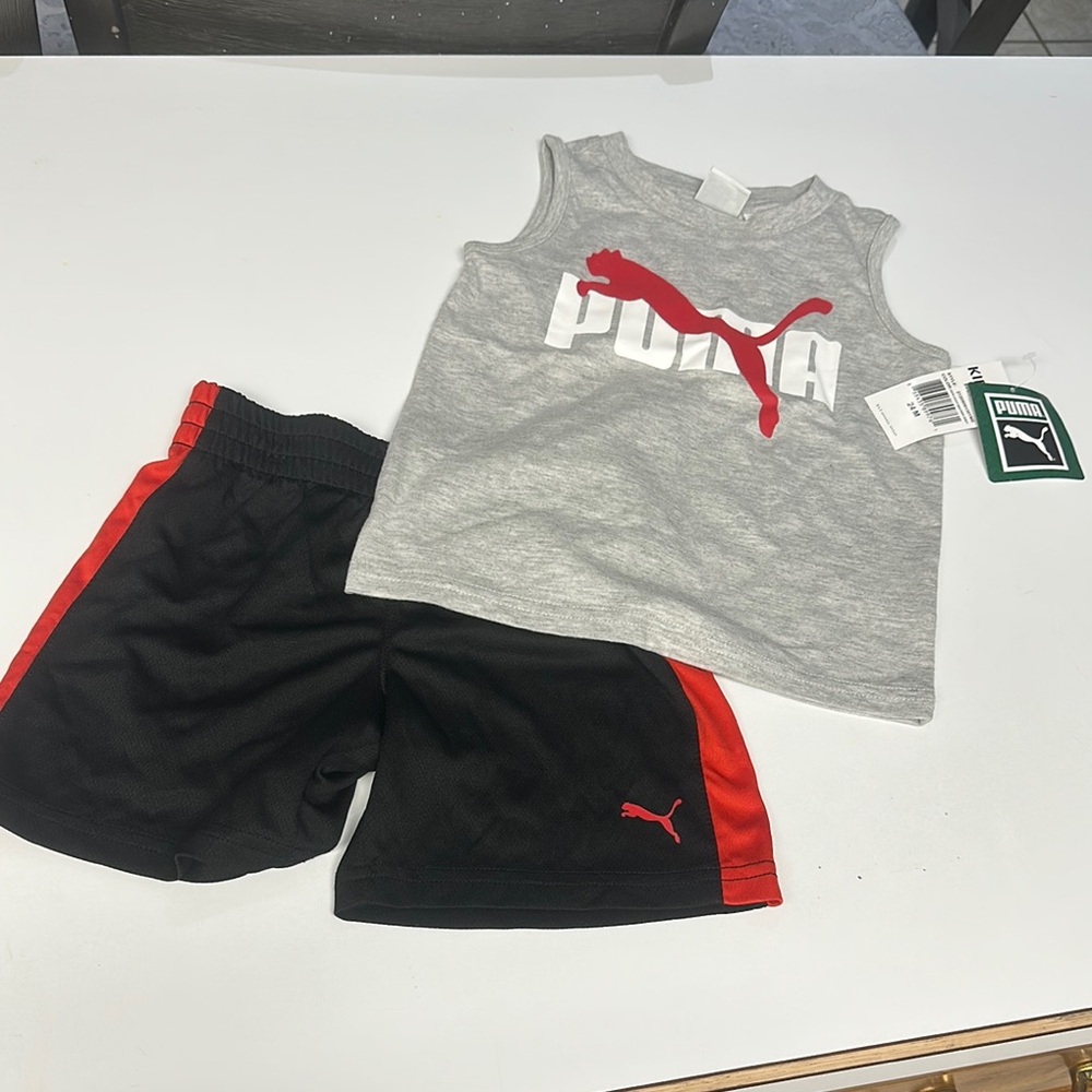 Puma Gray and Black Athletic Shorts Set Baby Boy Size 24 Months NEW - Picture 2 of 11